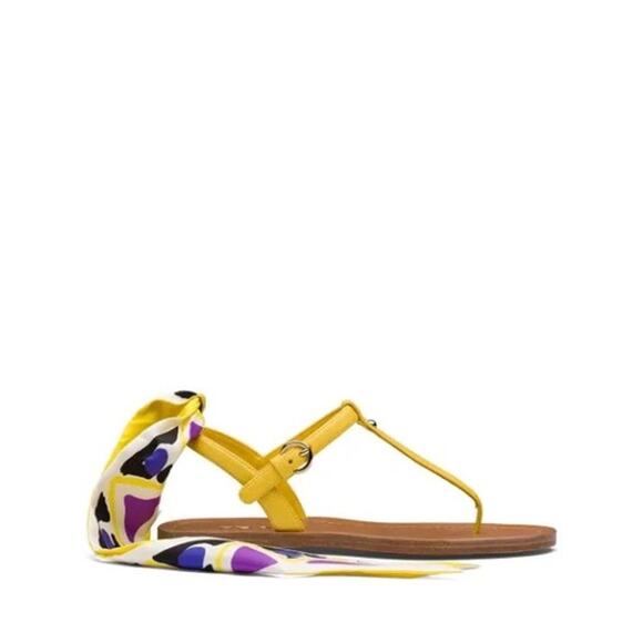 Prada Yellow Saffiano Leather/ Scarf Tie Sandals sz. 37.5 EU - Picture 2 of 9